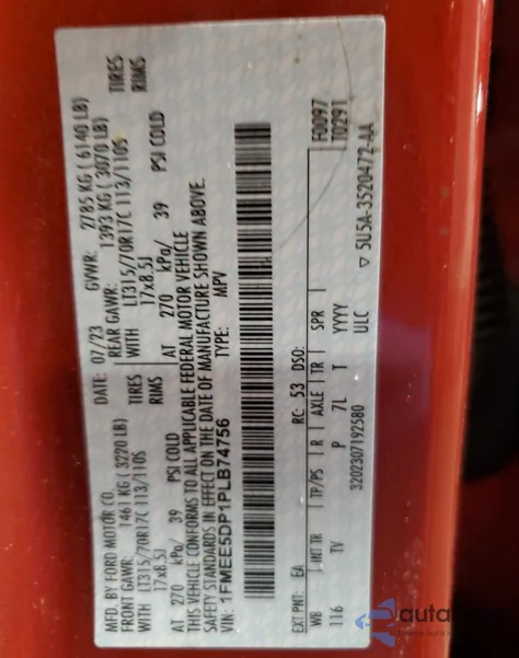 2023 Ford Bronco Base z USA, uszkodzony, nr VIN 1FMEE5DP1PLB74756